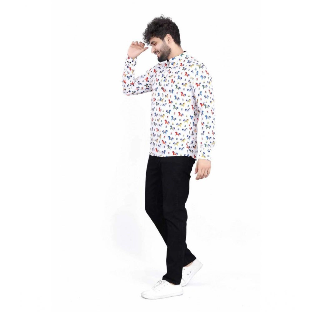 Indoraa Men's Cotton Blended Printed Full Sleeve Shortkurta (Multicolor)