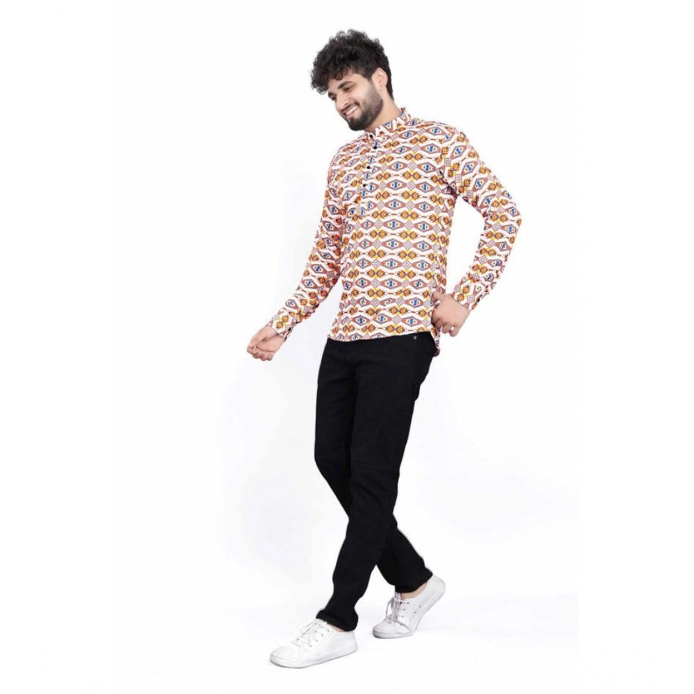 Indoraa Men's Cotton Blended Printed Full Sleeve Shortkurta (Multicolor)