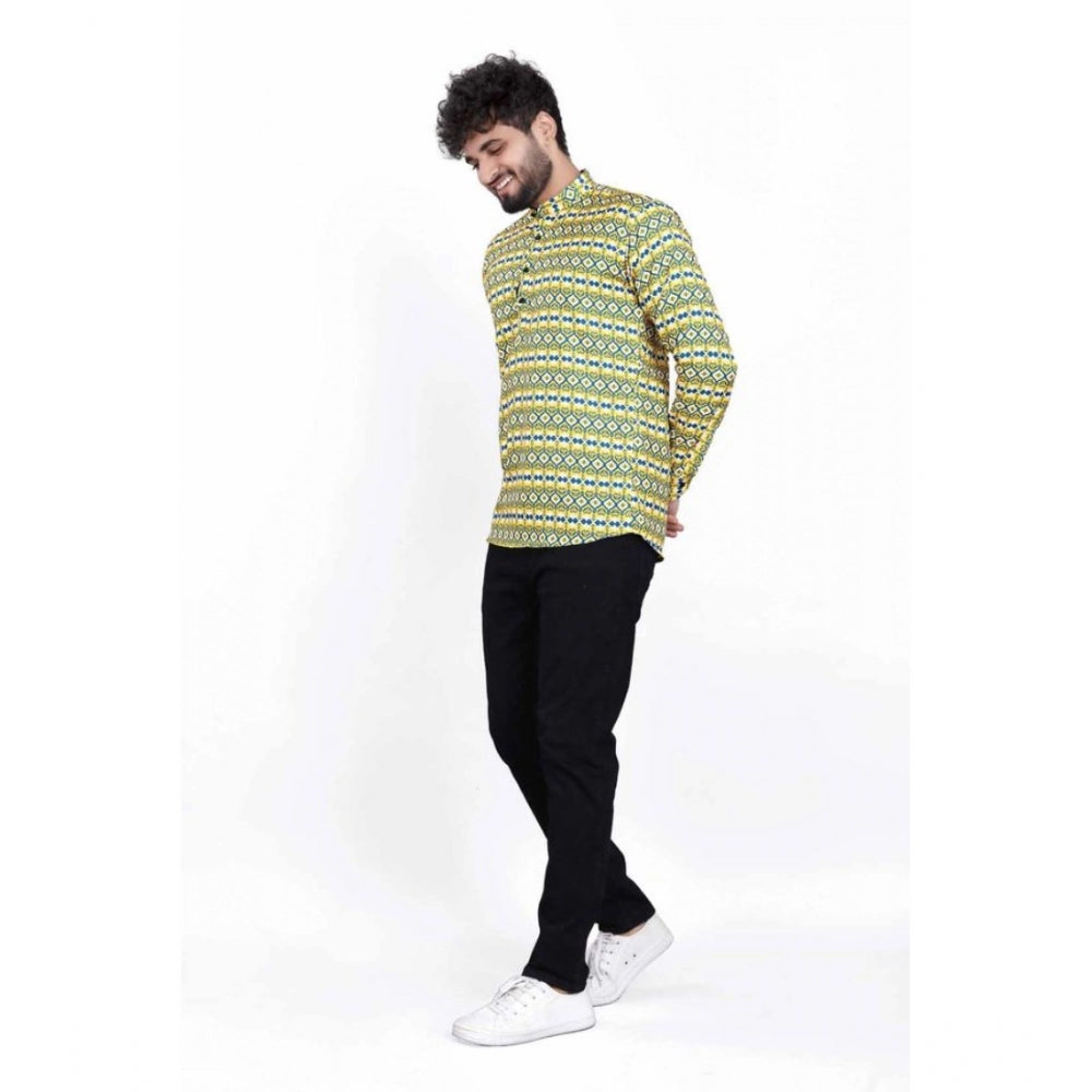 Indoraa Men's Cotton Blended Printed Full Sleeve Shortkurta (Multicolor)