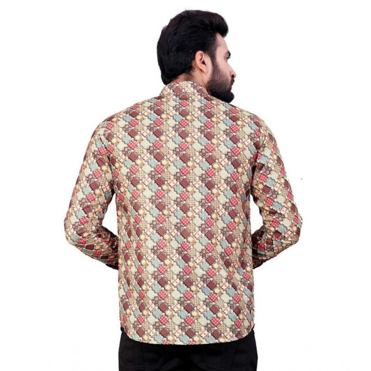 Indoraa Men's Cotton Blended Printed Full Sleeve Shortkurta (Multicolor)