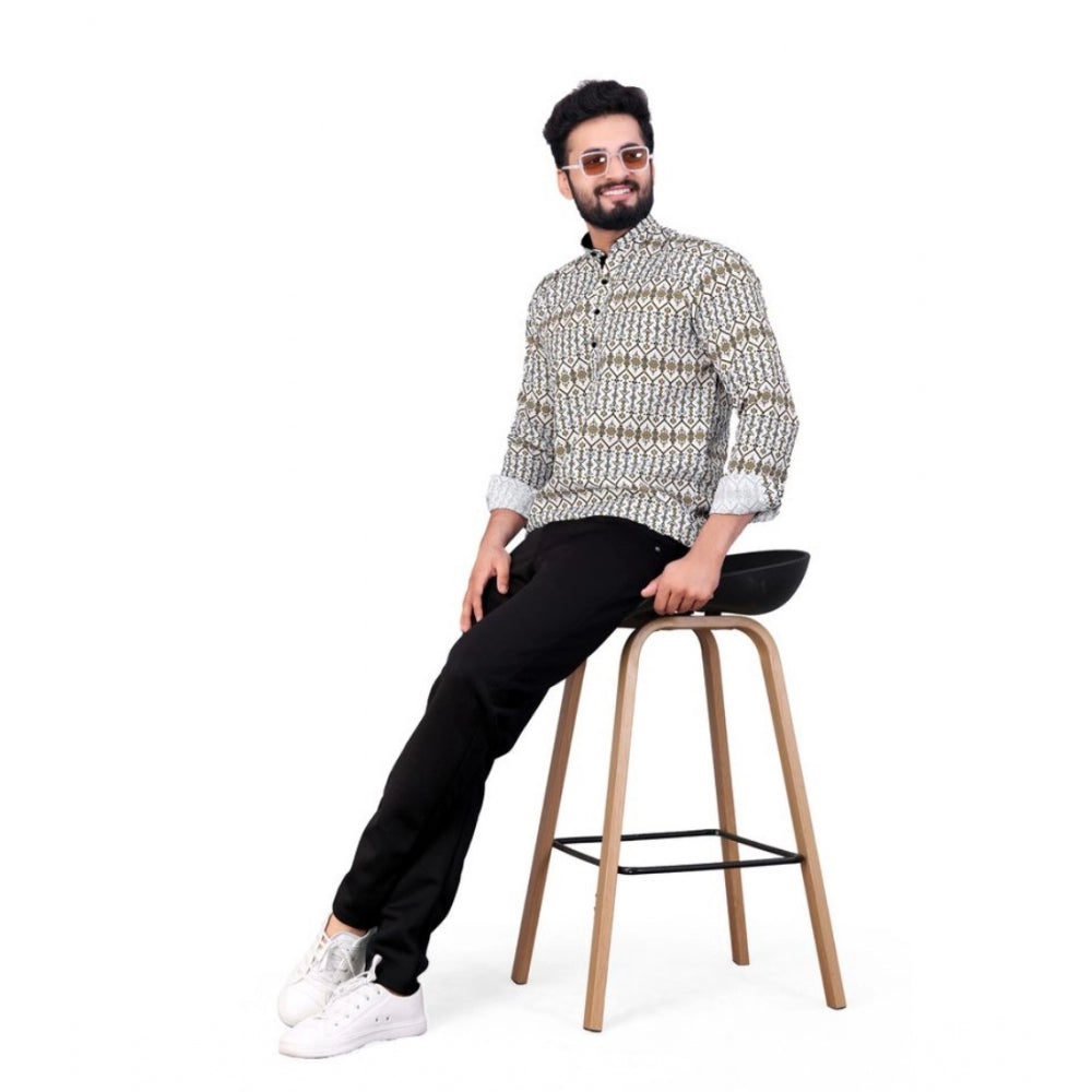 Indoraa Men's Cotton Blended Printed Full Sleeve Shortkurta (Multicolor)