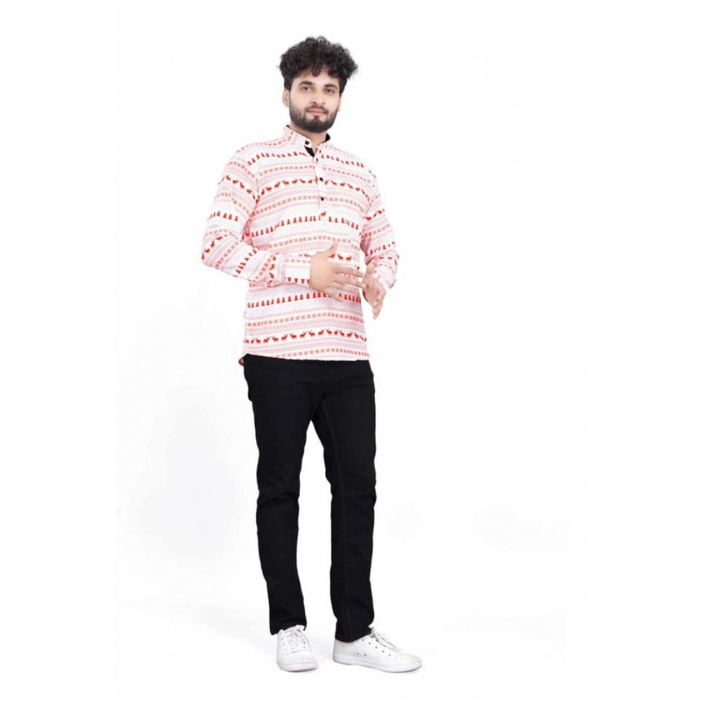 Indoraa Men's Cotton Blended Printed Full Sleeve Shortkurta (Multicolor)