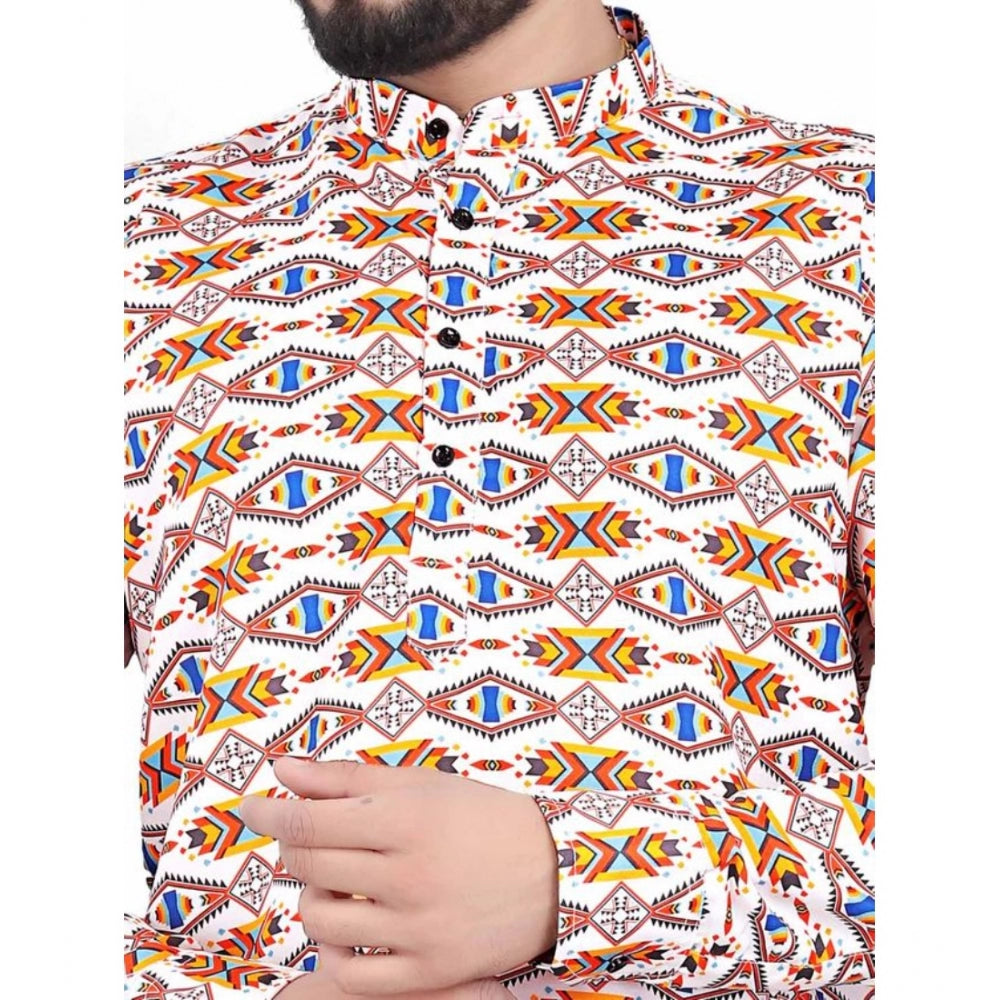 Indoraa Men's Cotton Blended Printed Full Sleeve Shortkurta (Multicolor)