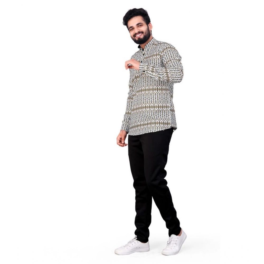 Indoraa Men's Cotton Blended Printed Full Sleeve Shortkurta (Multicolor)