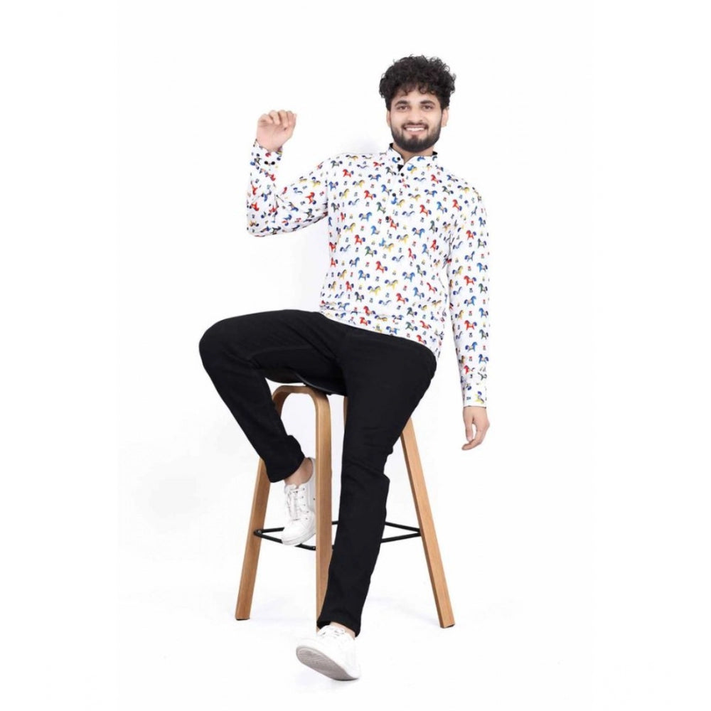 Indoraa Men's Cotton Blended Printed Full Sleeve Shortkurta (Multicolor)