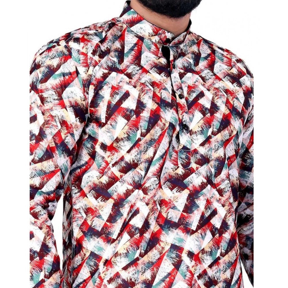 Indoraa Men's Cotton Blended Printed Full Sleeve Shortkurta (Multicolor)