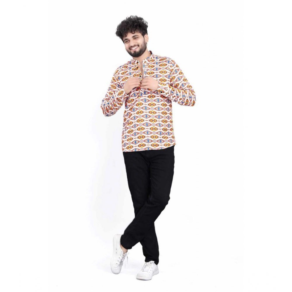 Indoraa Men's Cotton Blended Printed Full Sleeve Shortkurta (Multicolor)
