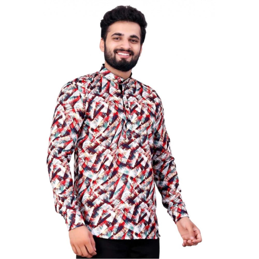 Indoraa Men's Cotton Blended Printed Full Sleeve Shortkurta (Multicolor)