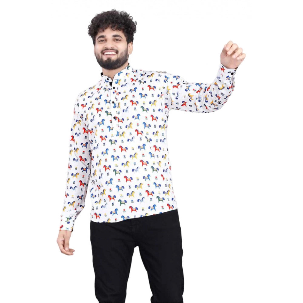 Indoraa Men's Cotton Blended Printed Full Sleeve Shortkurta (Multicolor)