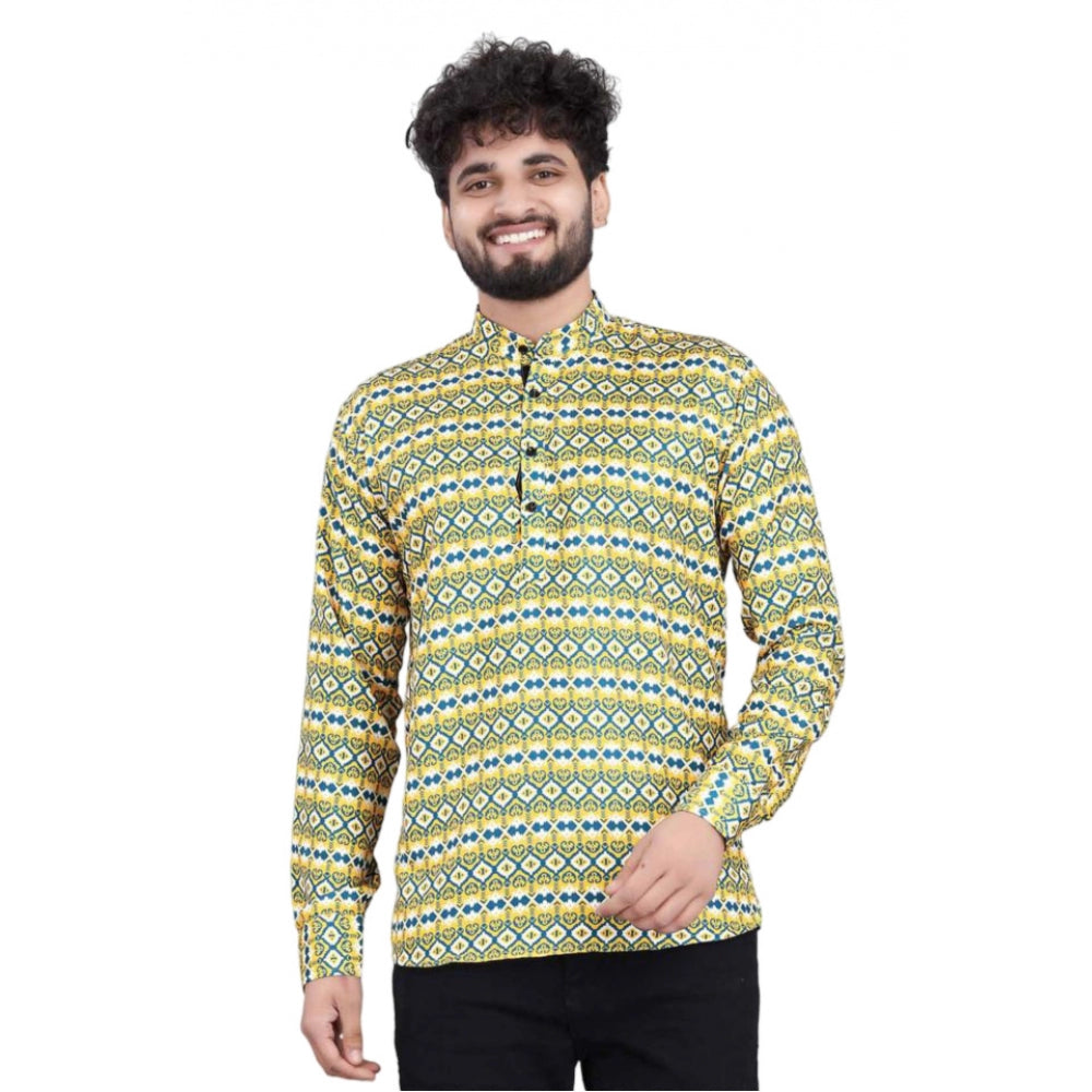 Indoraa Men's Cotton Blended Printed Full Sleeve Shortkurta (Multicolor)