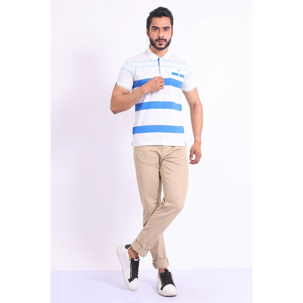 Indoraa Men's Casual Cotton Printed Polo Neck Half Sleeve T-Shirt (White)