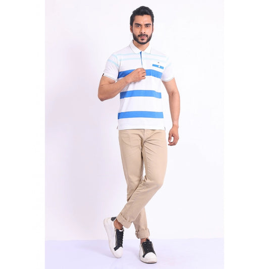 Indoraa Men's Casual Cotton Printed Polo Neck Half Sleeve T-Shirt (White)