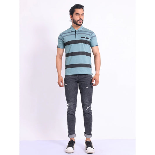 Indoraa Men's Casual Cotton Printed Polo Neck Half Sleeve T-Shirt (Green)