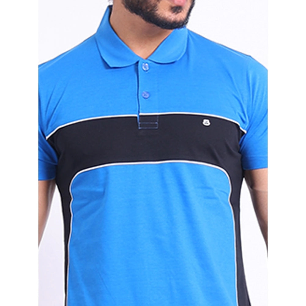 Indoraa Men's Casual Cotton Printed Polo Neck Half Sleeve T-Shirt (Inkblue)