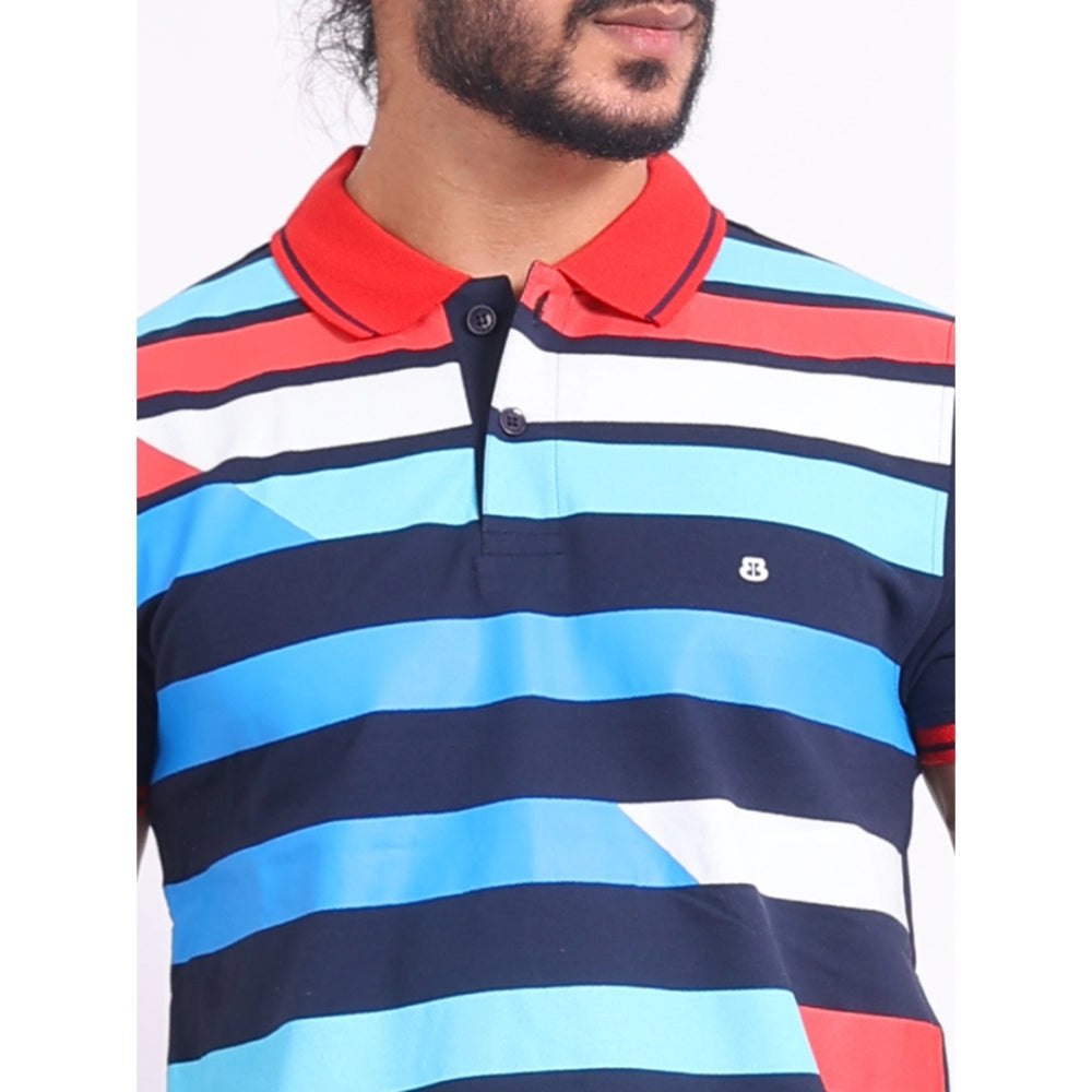 Indoraa Men's Casual Cotton Printed Polo Neck Half Sleeve T-Shirt (Navy)