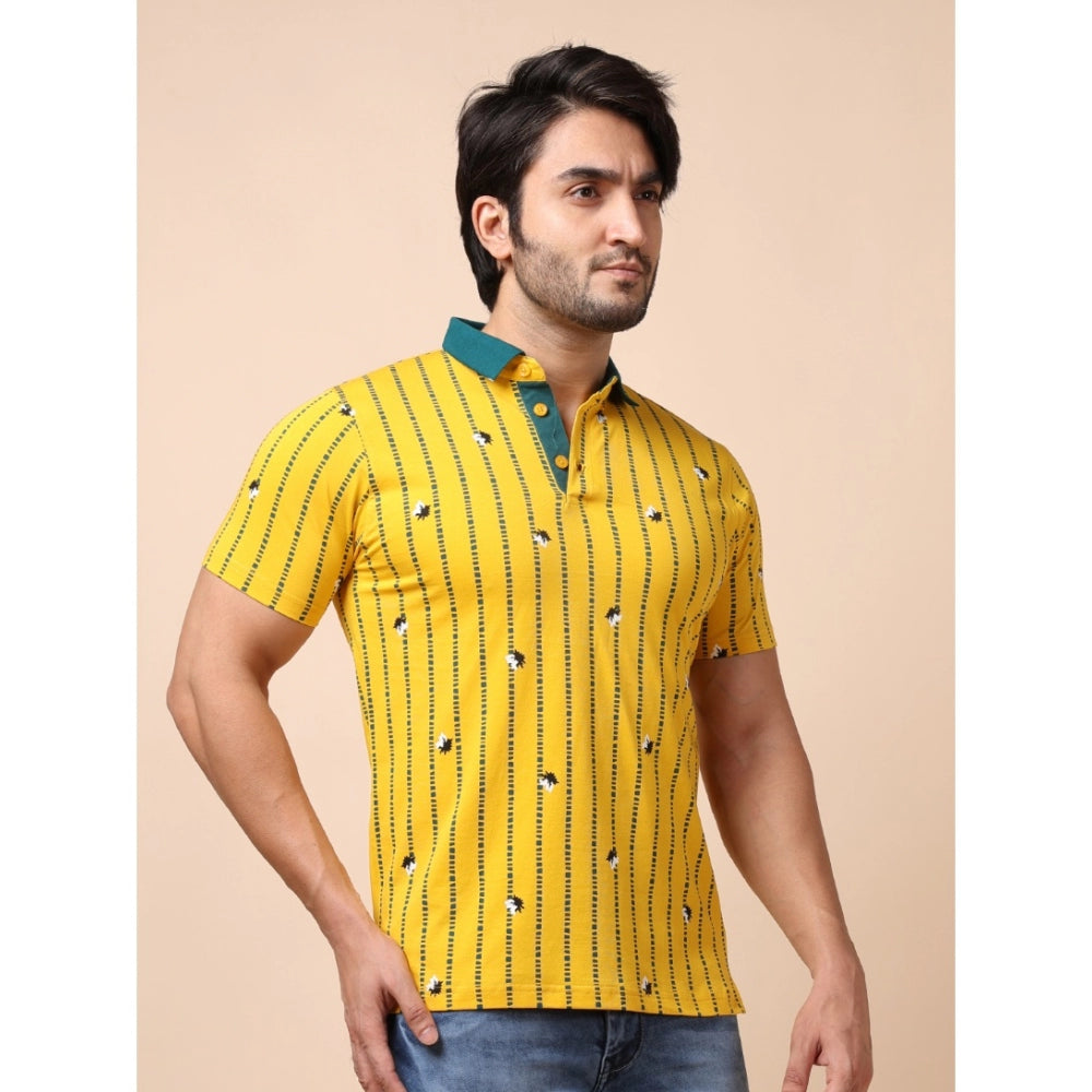 Indoraa Men's Casual Cotton Printed Polo Neck Half Sleeve T-Shirt (Yellow)