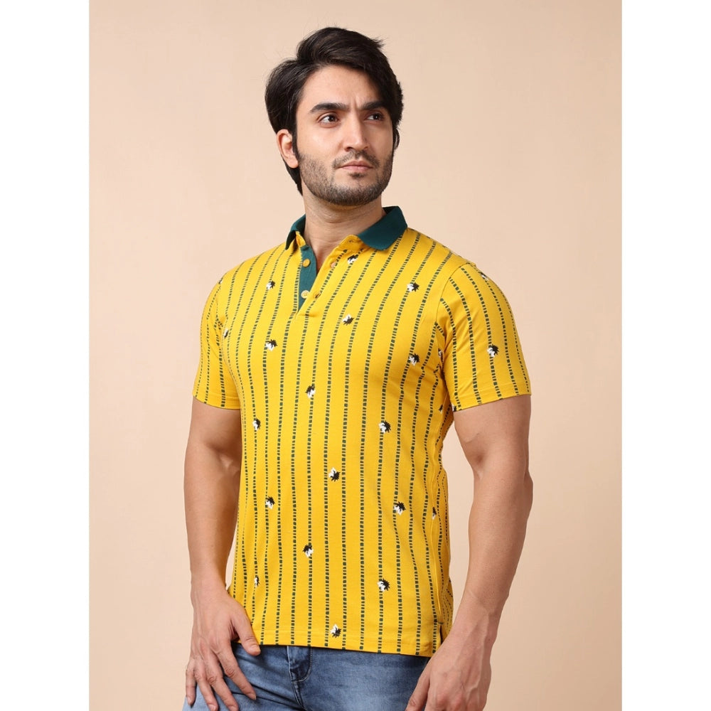 Indoraa Men's Casual Cotton Printed Polo Neck Half Sleeve T-Shirt (Yellow)