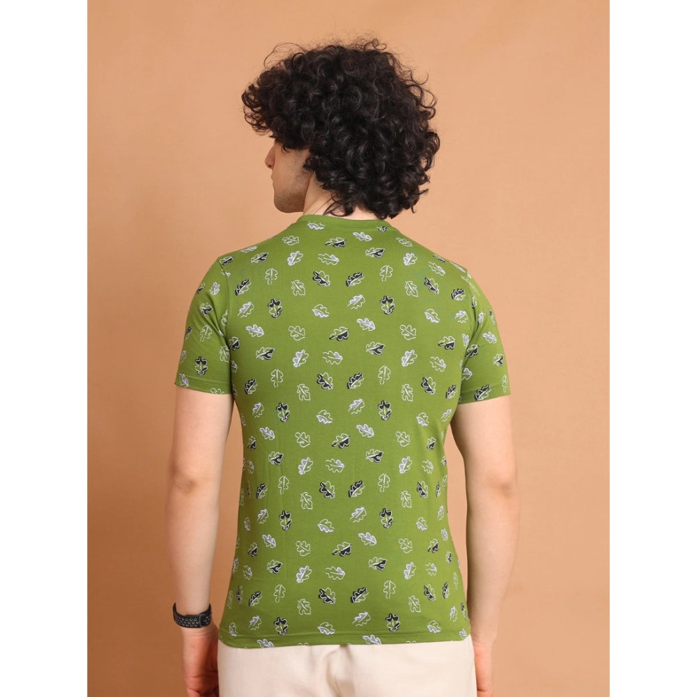 Indoraa Men's Casual Cotton Printed Round Neck Half Sleeve T-Shirt (Green)