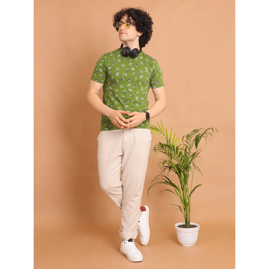 Indoraa Men's Casual Cotton Printed Round Neck Half Sleeve T-Shirt (Green)