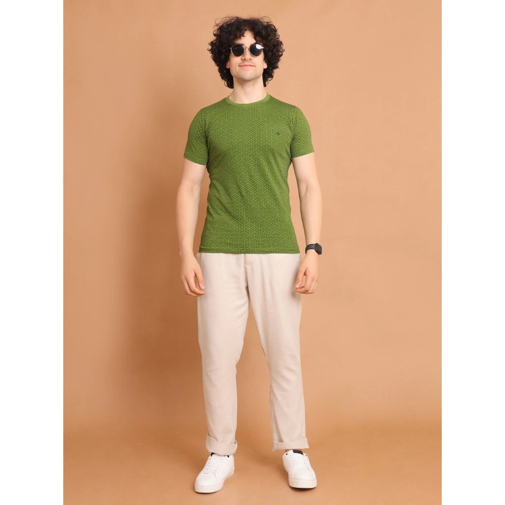 Indoraa Men's Casual Cotton Printed Round Neck Half Sleeve T-Shirt (Green)