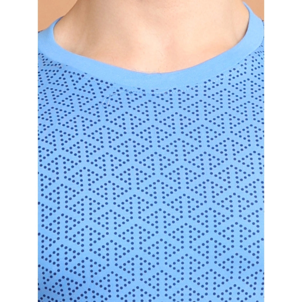 Indoraa Men's Casual Cotton Printed Round Neck Half Sleeve T-Shirt (LightBlue)