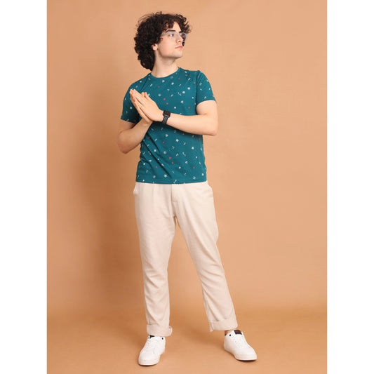 Indoraa Men's Casual Cotton Printed Round Neck Half Sleeve T-Shirt (Green)