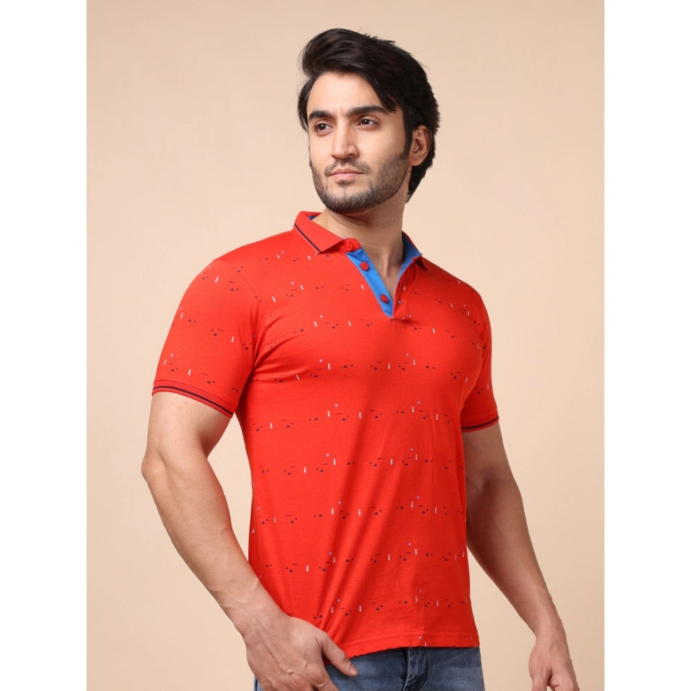 Indoraa Men's Casual Cotton Printed Polo Neck Half Sleeve T-Shirt (Red)