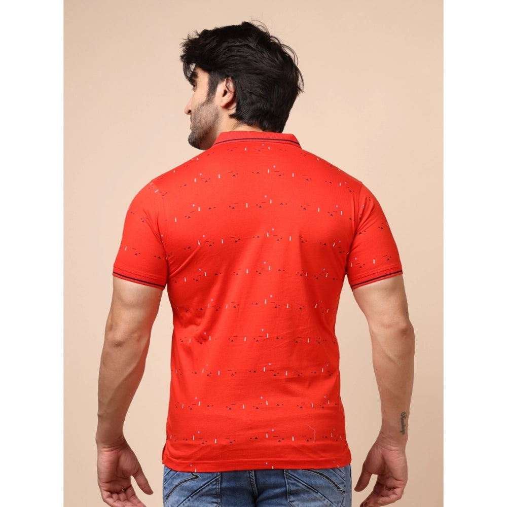 Indoraa Men's Casual Cotton Printed Polo Neck Half Sleeve T-Shirt (Red)