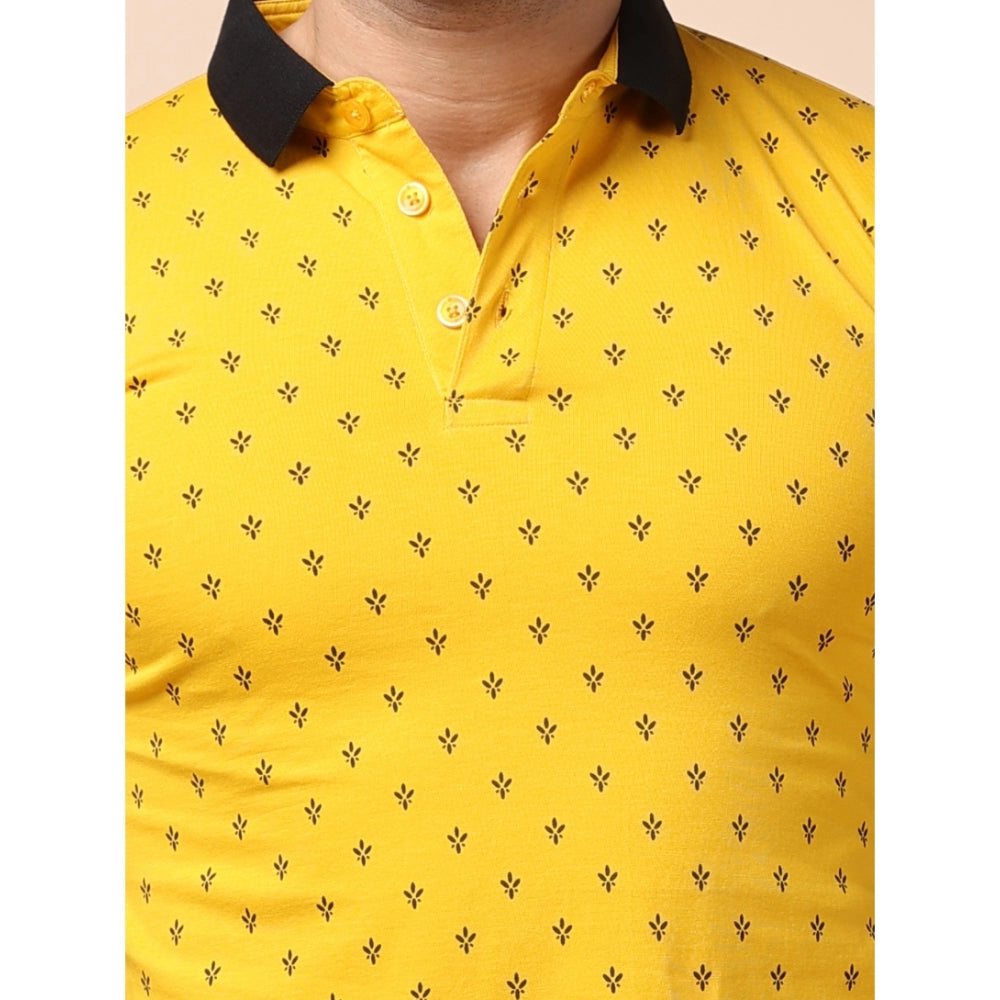 Indoraa Men's Casual Cotton Printed Polo Neck Half Sleeve T-Shirt (Yellow)