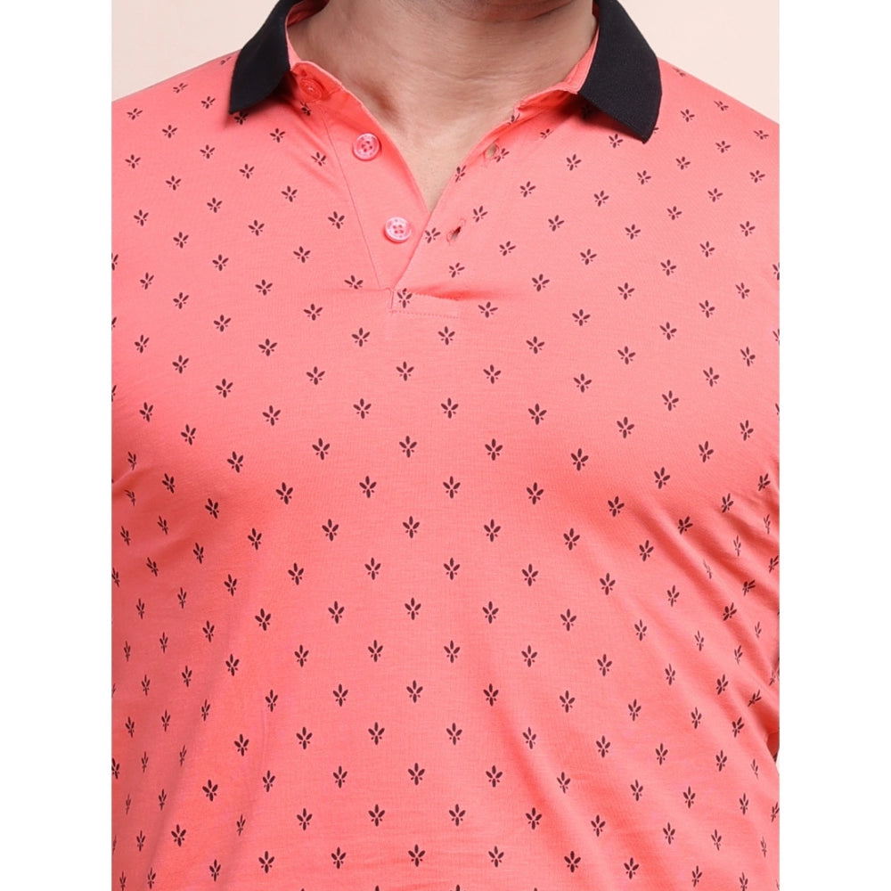 Indoraa Men's Casual Cotton Printed Polo Neck Half Sleeve T-Shirt (Red)