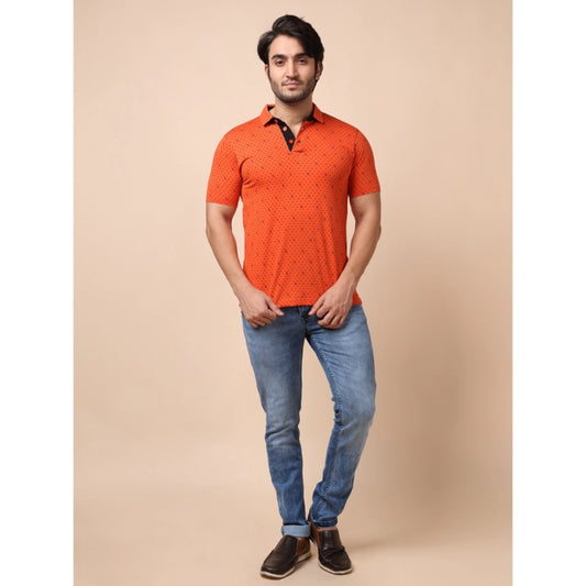 Indoraa Men's Casual Cotton Printed Polo Neck Half Sleeve T-Shirt (Rust)