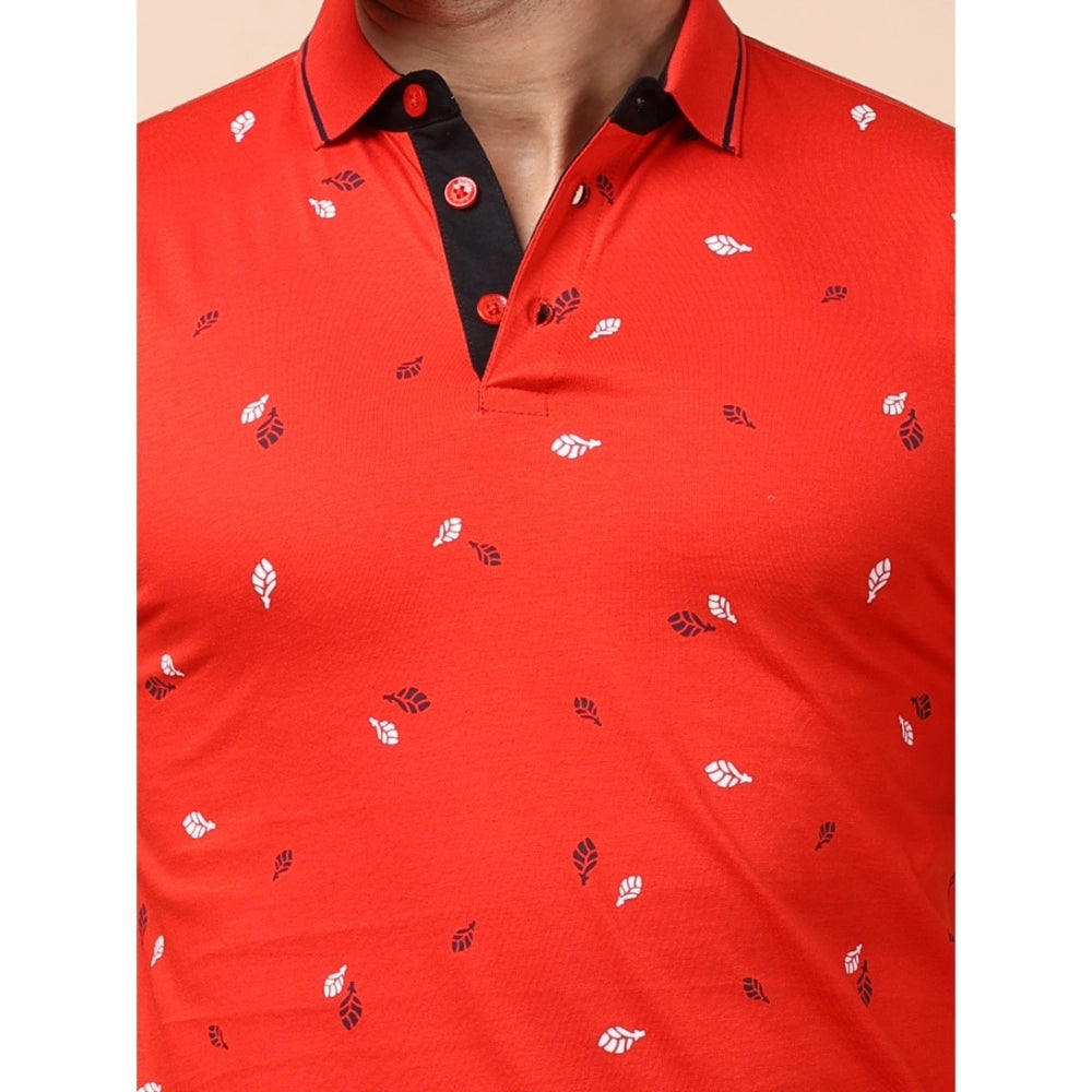 Indoraa Men's Casual Cotton Printed Polo Neck Half Sleeve T-Shirt (Red)