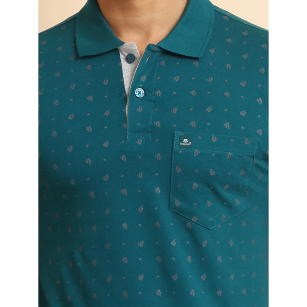 Indoraa Men's Casual Cotton Printed Polo Neck Half Sleeve T-Shirt (Green)