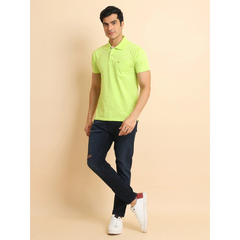 Indoraa Men's Casual Cotton Printed Polo Neck Half Sleeve T-Shirt (Green)