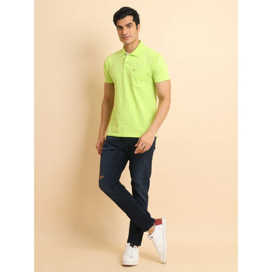 Indoraa Men's Casual Cotton Printed Polo Neck Half Sleeve T-Shirt (Green)