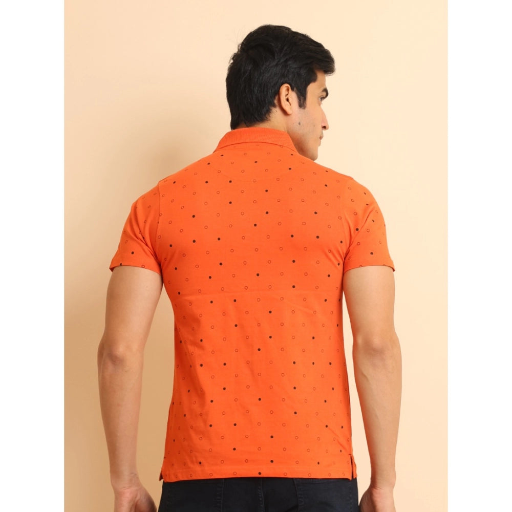 Indoraa Men's Casual Cotton Printed Polo Neck Half Sleeve T-Shirt (Rust)