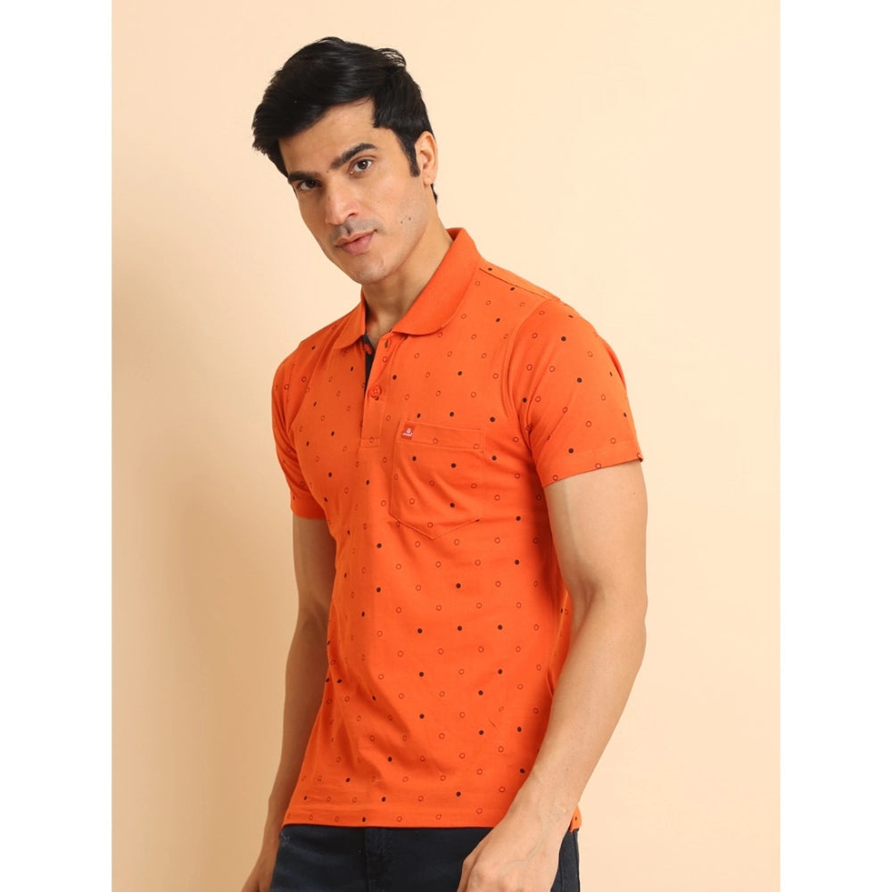 Indoraa Men's Casual Cotton Printed Polo Neck Half Sleeve T-Shirt (Rust)