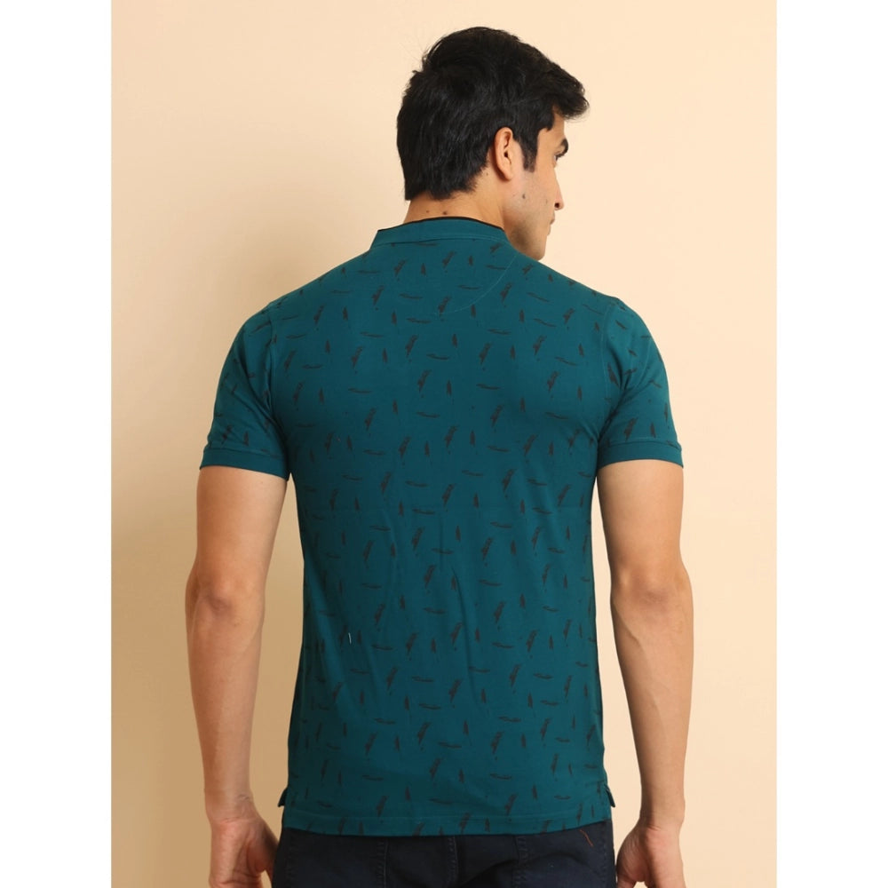 Indoraa Men's Casual Cotton Printed Mandarin Collar Half Sleeve T-Shirt (Green)