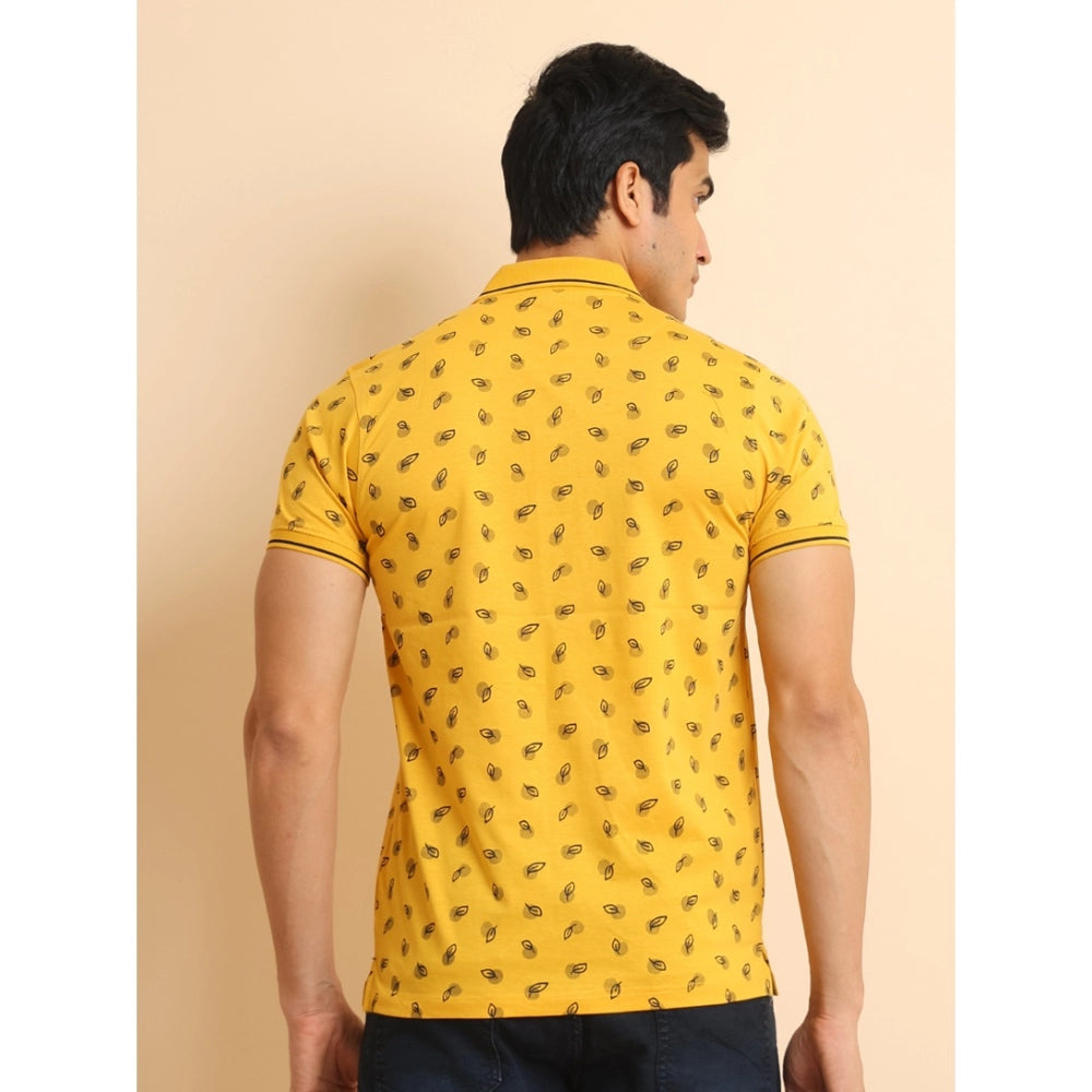 Indoraa Men's Casual Cotton Printed Polo Neck Half Sleeve T-Shirt (Mustard)