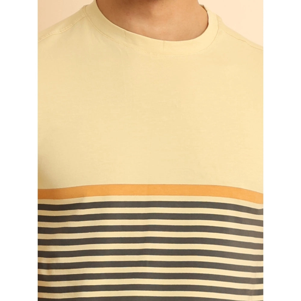 Indoraa Men's Casual Cotton Printed Round Neck Half Sleeve T-Shirt (Brown)
