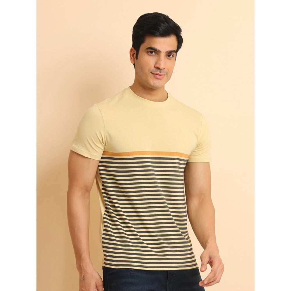 Indoraa Men's Casual Cotton Printed Round Neck Half Sleeve T-Shirt (Brown)