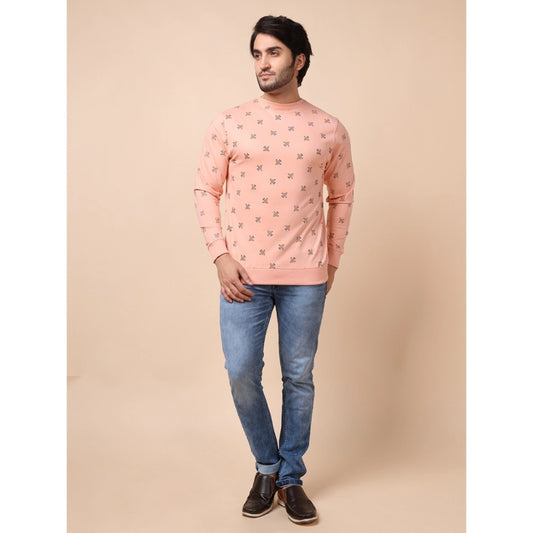Indoraa Men's Casual Cotton Printed Round Neck Full Sleeve Sweat T-Shirt (Peach)
