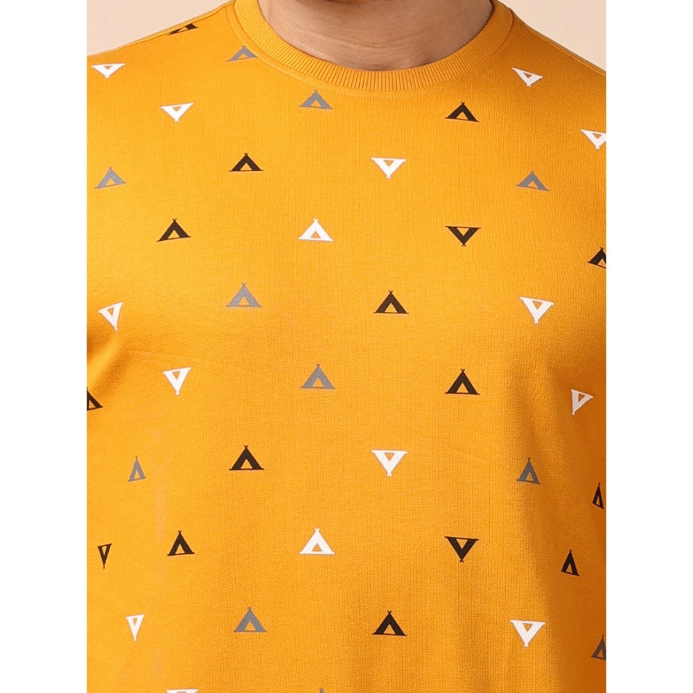 Indoraa Men's Casual Cotton Printed Round Neck Full Sleeve Sweat T-Shirt (Mustard)