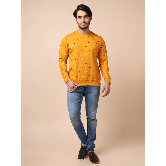 Indoraa Men's Casual Cotton Printed Round Neck Full Sleeve Sweat T-Shirt (Mustard)