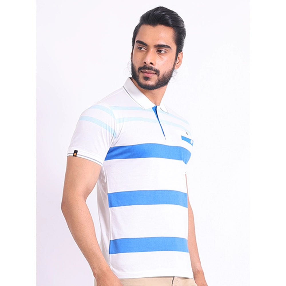 Indoraa Men's Casual Cotton Printed Polo Neck Half Sleeve T-Shirt (White)