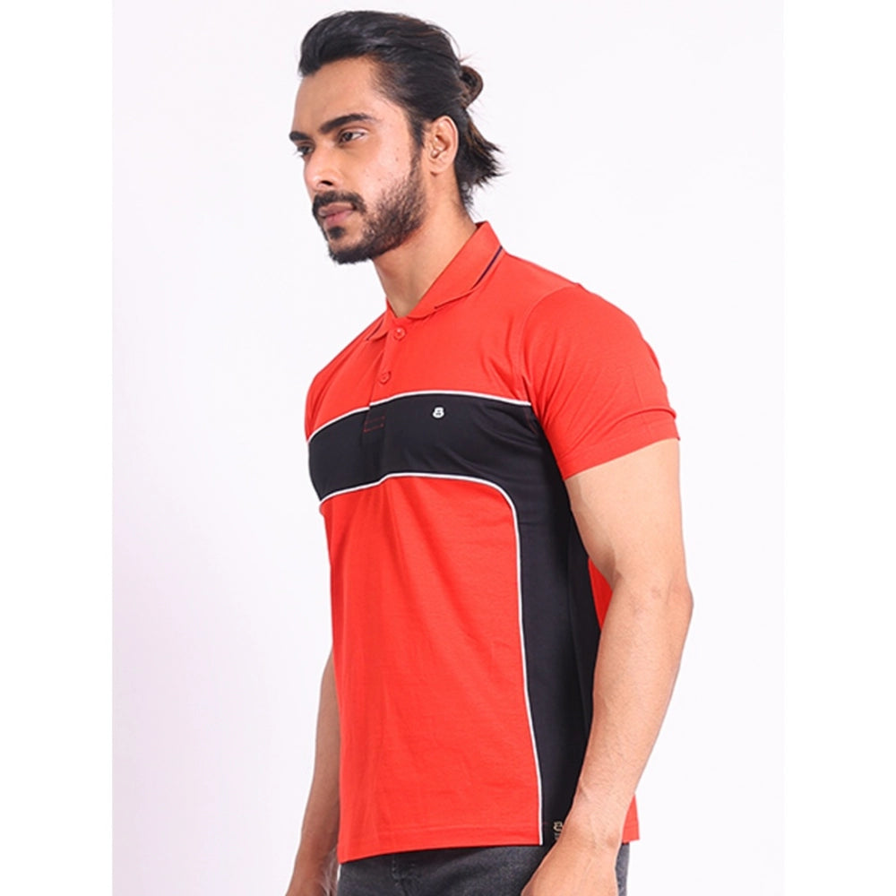 Indoraa Men's Casual Cotton Printed Polo Neck Half Sleeve T-Shirt (Red)