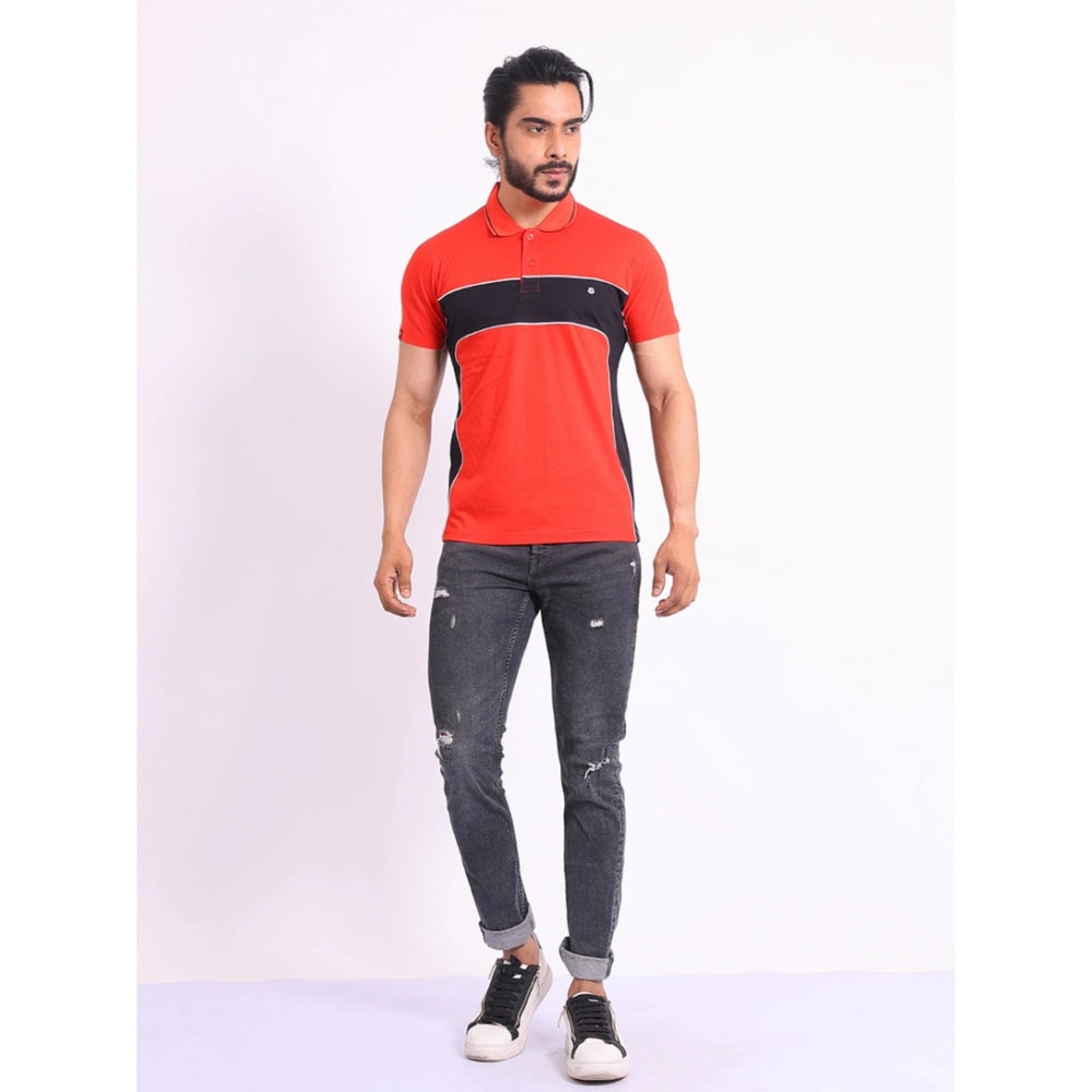 Indoraa Men's Casual Cotton Printed Polo Neck Half Sleeve T-Shirt (Red)