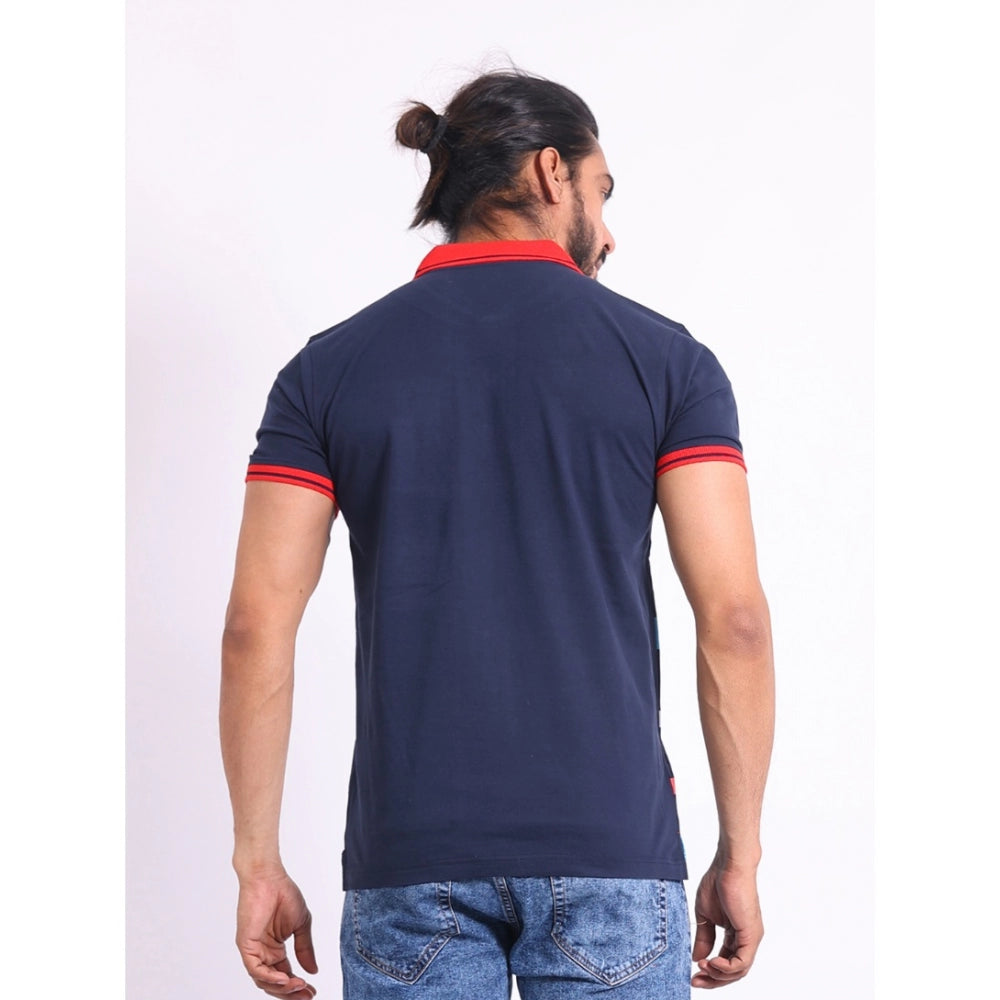 Indoraa Men's Casual Cotton Printed Polo Neck Half Sleeve T-Shirt (Navy)