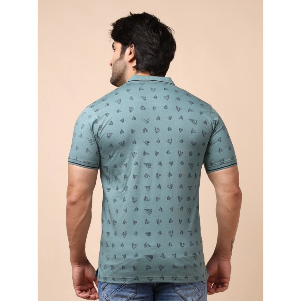 Indoraa Men's Casual Cotton Printed Polo Neck Half Sleeve T-Shirt (Grey)