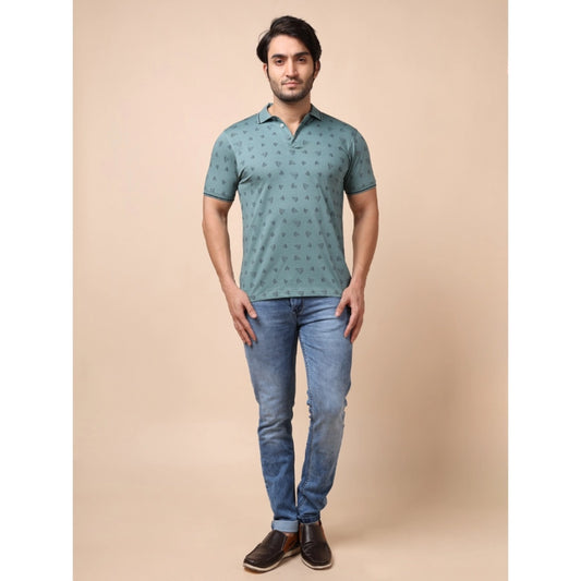 Indoraa Men's Casual Cotton Printed Polo Neck Half Sleeve T-Shirt (Grey)